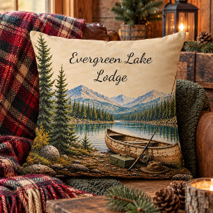 Rustic Mountain Lake Lodge Inspired Canoe Throw Pillow