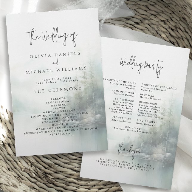 Rustic Mountain Lake Misty Pines Wedding Program (Creator Uploaded)