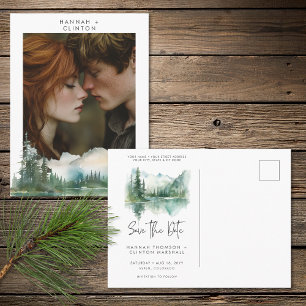 Rustic Mountain Lake Scene Photo Save the Date Postcard