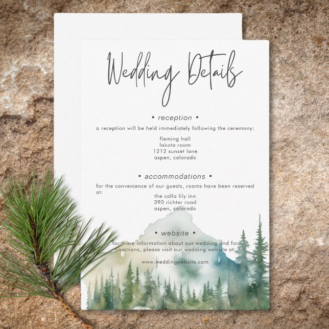 Rustic Mountain Lake Scene Watercolor Details Enclosure Card (Rustic Mountain Lake Scene Watercolor Details Enclosure Card)