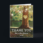 Rustic Mountain Lake Thank You Card<br><div class="desc">Rustic tree wedding thank you cards featuring a romantic woodland & lake setting with a red berry tree,  carved love heart with your initials,  string twinkle lights,  and a thank you template.</div>