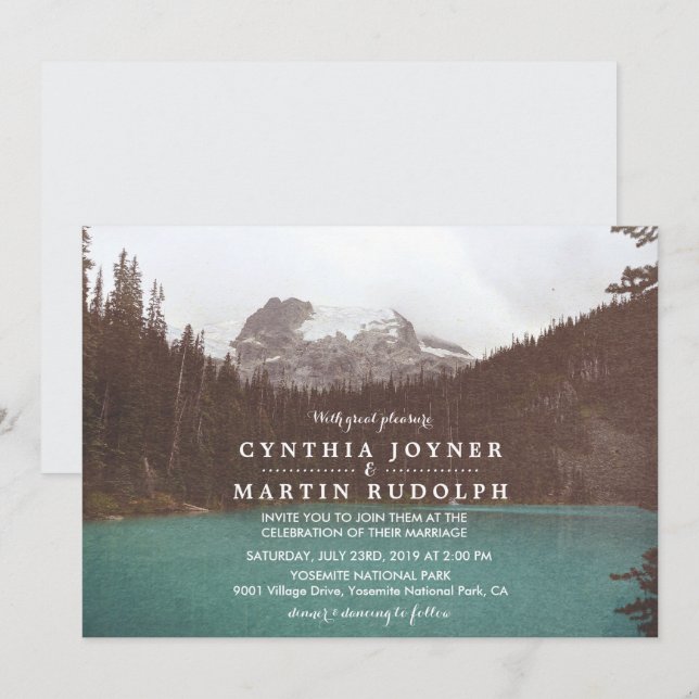Rustic Mountain Lake Wedding Invitation (Front/Back)