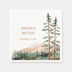 Rustic Mountain Landscape, Fog, Pine Trees Wedding Napkin