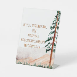 Rustic Mountain Landscape Instagram Hashtag Pedestal Sign