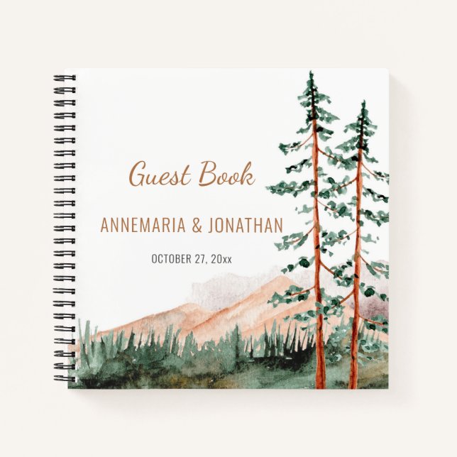  Rustic Mountain Landscape Pine Trees Guest Book (Front)