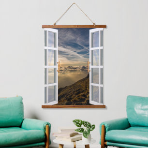 Rustic Mountain Landscape View Hanging Tapestry