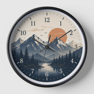 Rustic Mountain Landscape Wall Clock Nature