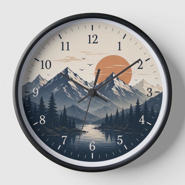 Rustic Mountain Landscape Wall Clock | Nature  (Front)