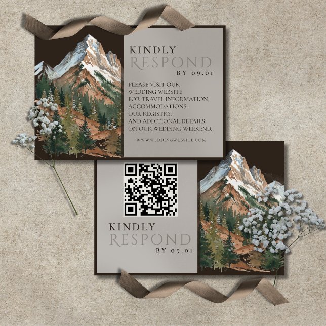 Rustic Mountain Landscape Watercolor Wedding QR  RSVP Card (Rustic Mountain Landscape Watercolor Wedding QR RSVP Card)