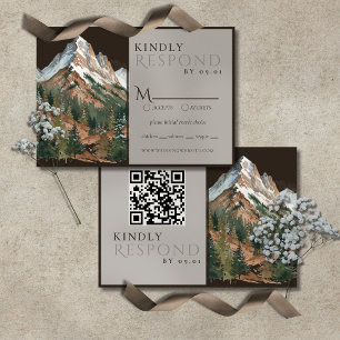 Rustic Mountain Landscape Watercolor Wedding QR  RSVP Card