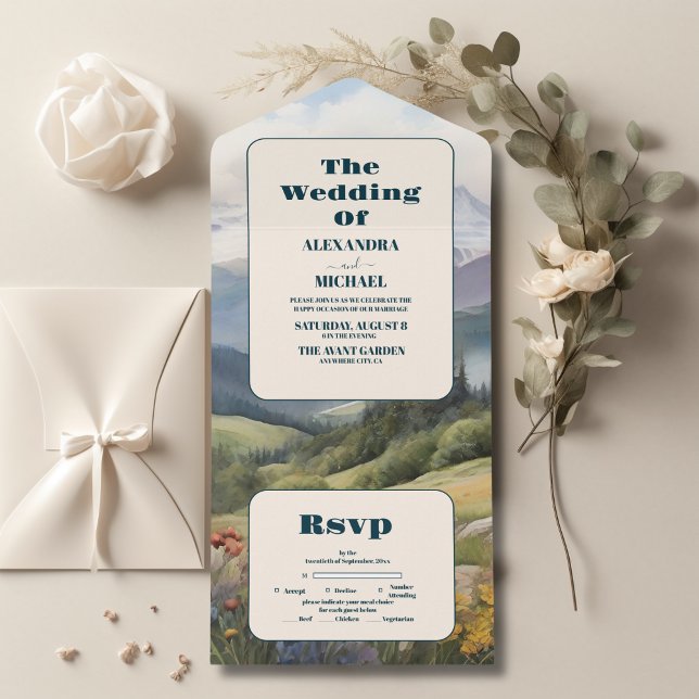 Rustic Mountain Meadow Wedding All In One Invitation (Creator Uploaded)
