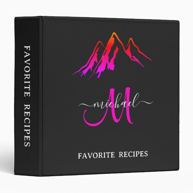 Rustic Mountain Monogram Pink White Script Name  Binder (Front/Spine)