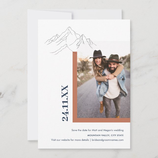 Rustic Mountain Nature Outdoor Photo Burnt Orange Save The Date (Front)