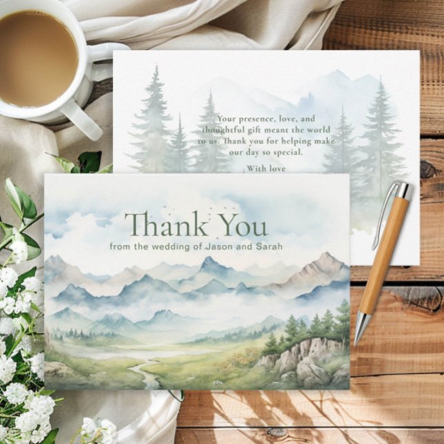 Rustic Mountain Nature Wedding Thank You  Card (Mountain wedding thank you card)