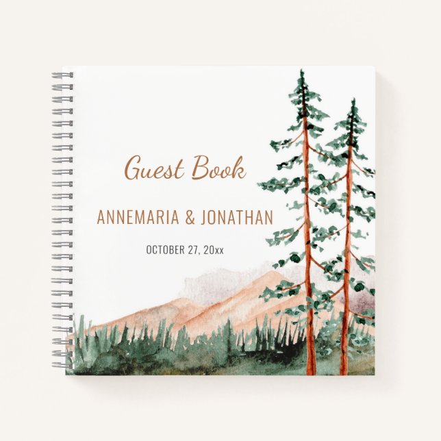 Rustic Mountain Paysage Pine Trees Livre d'Invité  (Devant)