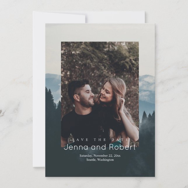Rustic Mountain Photo Wedding Save the Date (Front)