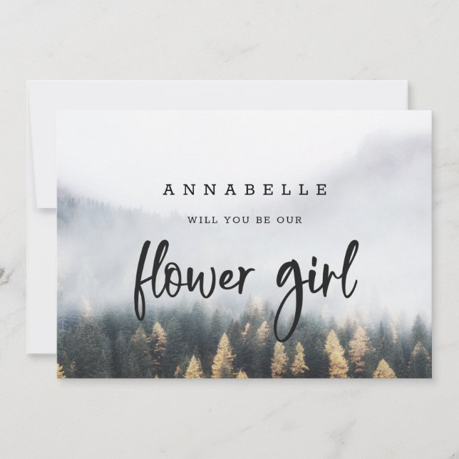 Rustic Mountain Pine Flower Girl Proposal Card (Front)