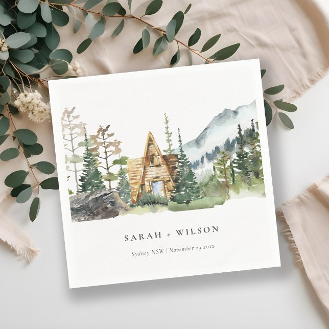 Rustic Mountain Pine Forest Wood Cabin Wedding Napkin (Creator Uploaded)