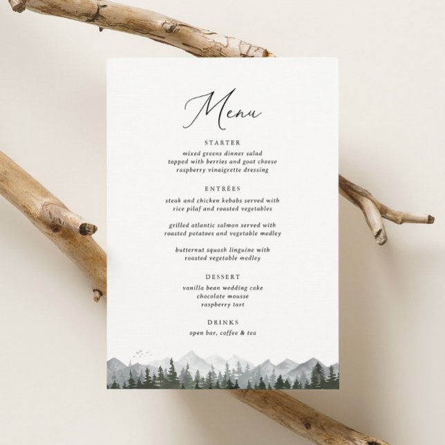 Rustic Mountain Pine Tree 5 x 7 Wedding Menu (Creator Uploaded)