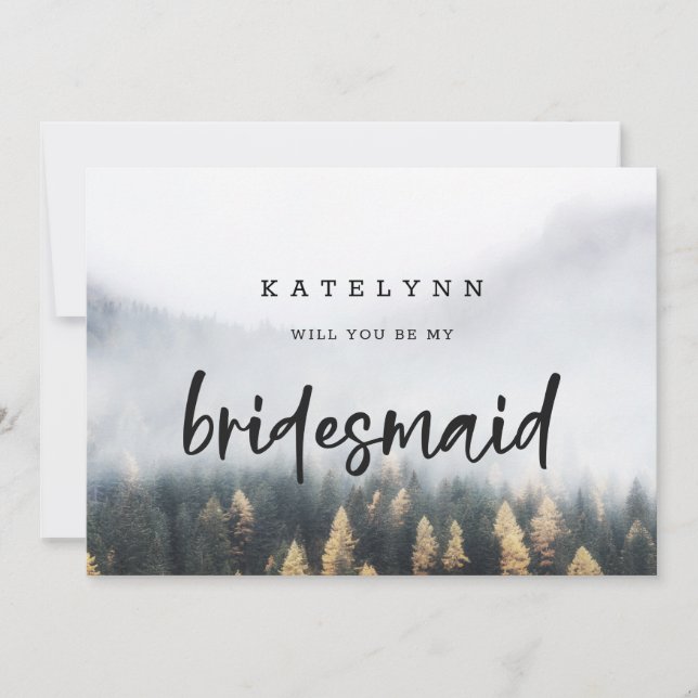 Rustic Mountain Pine Tree Bridesmaid Proposal Card (Front)