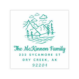 Rustic Mountain Pine Tree Family Return Address Self-inking Stamp