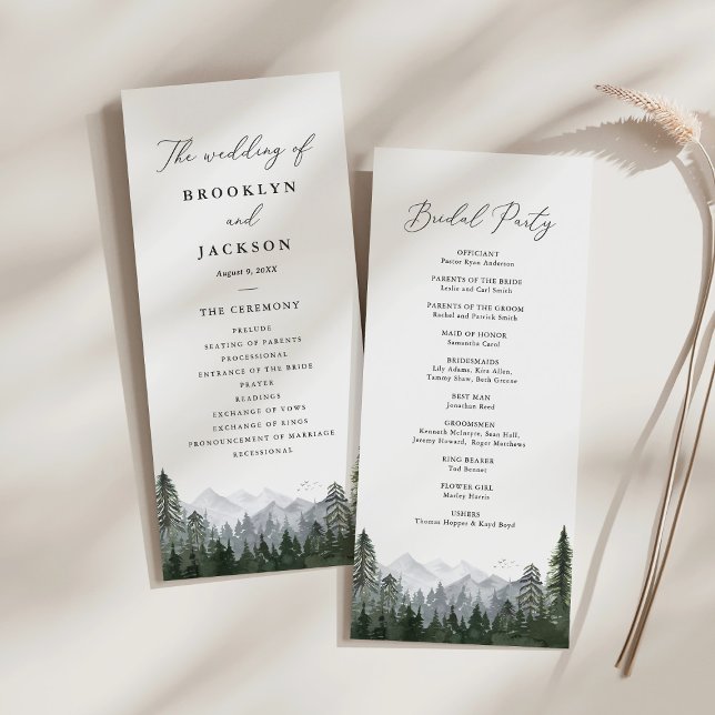 Rustic Mountain Pine Tree Wedding Programme (Créateur téléchargé)