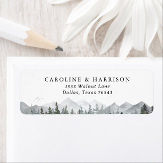 Rustic Mountain Pine Tree Wedding Return Address
