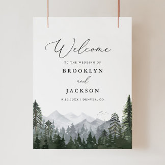 Rustic Mountain Pine Tree Wedding Welcome Sign