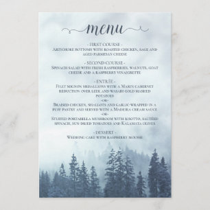 Rustic Mountain Pine Trees Blue Wedding Menu