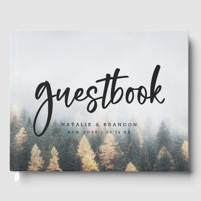 Rustic Mountain Pine Trees Fall Forest Wedding Guest Book (Front)
