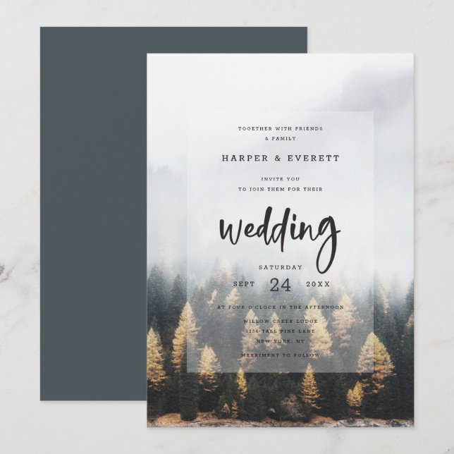 Rustic Mountain Pine Trees Fall Forest Wedding Invitation (Front/Back)