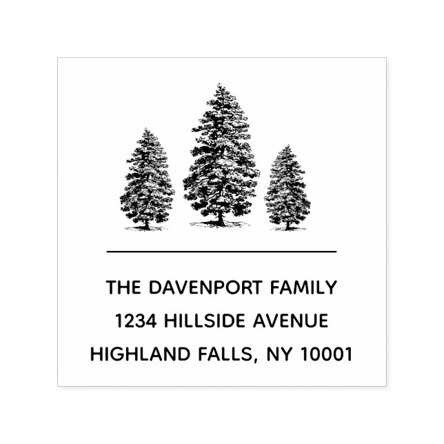 Rustic Mountain Pine Trees Return Address Self-inking Stamp (Design)