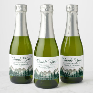 Rustic Mountain & Pine Wedding Thank You Mini Sparkling Wine Label