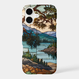 Rustic mountain range landscape stain glass 