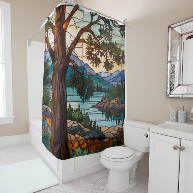 Rustic mountain range landscape stain glass  (In Situ)