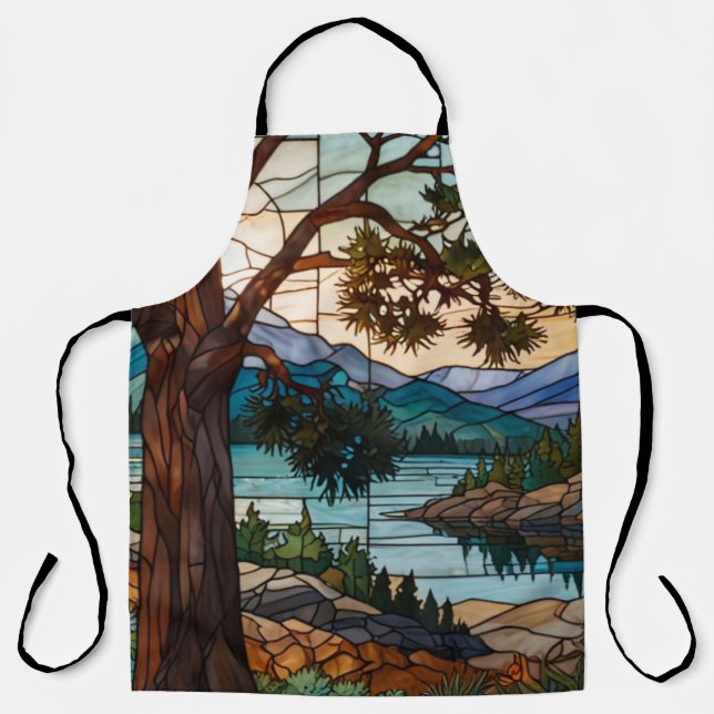 Rustic mountain range landscape stain glass  apron (Front)
