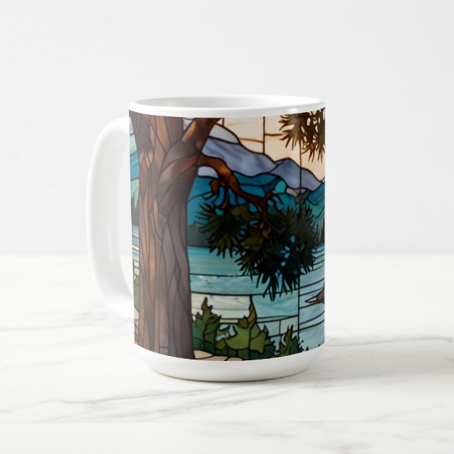 Rustic mountain range landscape stain glass  coffee mug (Front Left)