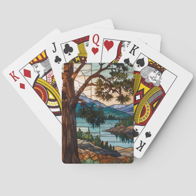 Rustic mountain range landscape stain glass  playing cards (Back)