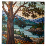 Rustic mountain range landscape stain glass  tile<br><div class="desc">A majestic mountain landscape view designed in luminous stain glass.</div>