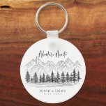 Rustic Mountain Sketch Woodland Pine Wedding Keychain<br><div class="desc">Celebrate your rustic wedding with this mountain sketch keychain,  featuring woodland pines. A perfect blend of elegance and practicality,  it's a charming keepsake for guests,  capturing the spirit of your nature-inspired celebration. Ideal for adding a personal touch to your special day.</div>