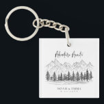 Rustic Mountain Sketch Woodland Pine Wedding Keychain<br><div class="desc">Celebrate your rustic wedding with this mountain sketch keychain,  featuring woodland pines. A perfect blend of elegance and practicality,  it's a charming keepsake for guests,  capturing the spirit of your nature-inspired celebration. Ideal for adding a personal touch to your special day.</div>