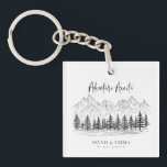 Rustic Mountain Sketch Woodland Pine Wedding Keychain<br><div class="desc">Celebrate your rustic wedding with this mountain sketch keychain, featuring woodland pines. A perfect blend of elegance and practicality, it's a charming keepsake for guests, capturing the spirit of your nature-inspired celebration. Ideal for adding a personal touch to your special day.</div>