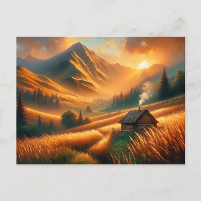 Rustic Mountain Sunrise Postcard (Front)