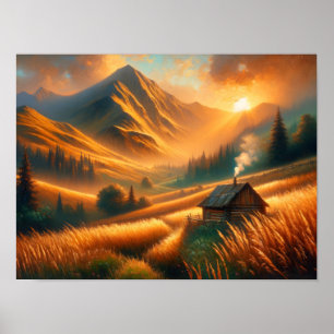 Rustic Mountain Sunrise Poster