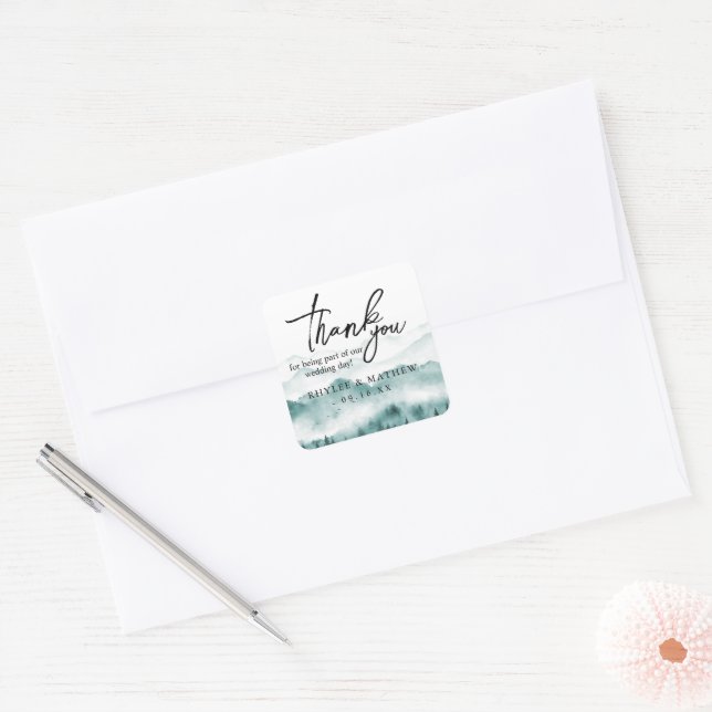 Rustic Mountain Thank You Wedding Square Sticker (Envelope)