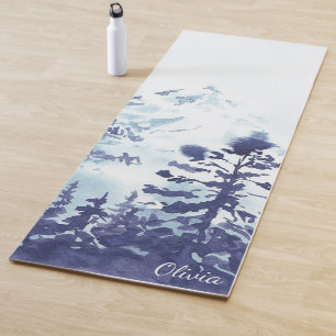 Rustic Mountain Trees Modern Trendy Watercolor Yoga Mat