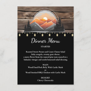 Rustic Mountain Valley Forest Sunset Wedding Menu