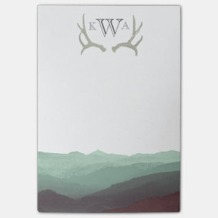 Rustic Mountain Watercolor & Antler   Monogram   Post-it Notes