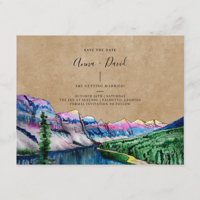 Rustic Mountain Watercolor Enregistrer la carte Da (Devant)