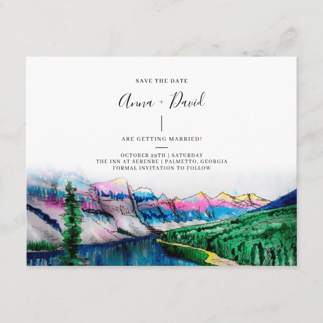 Rustic Mountain Watercolor Enregistrer la carte Da (Devant)